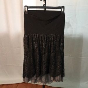 Strapless black lace silk dress